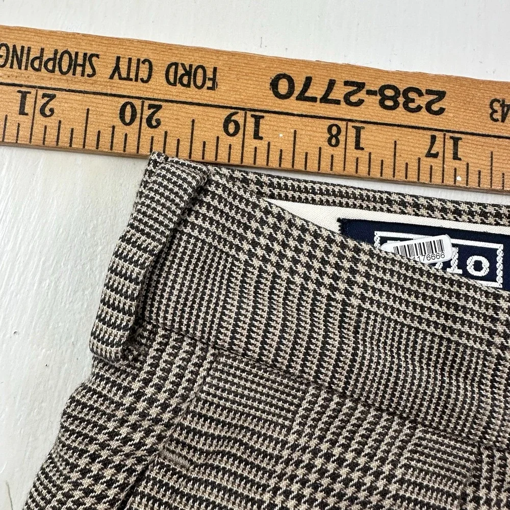 VTG Polo Ralph Lauren Men's Pants 39x26 Cuffed Pleated Beige Gray‎ Glen Plaid